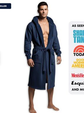 The Dude Robe Men's Hooded Pockets Robe Navy Size L/XL NWT